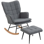 Fauteuil à bascule avec repose-pieds, rocking chair, assise large, dossier haut, coussin inclus, 64 x 89 x 90 cm, gris