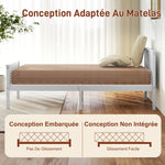 Cadre de lit 90 x 200 cm, lit simple en bois massif avec sommier à lattes tête et pied inclus, assemblage facile, blanc