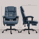 Fauteuil de bureau massant, repose-pied, hauteur réglable, dossier inclinable, télécommande filaire, 66x75x122cm, bleu