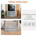 Barrière de Sécurité Chien Pliable Double Face en Bois, 4 Panneaux avec Porte, Pieds de Support, 205 x 60 cm, Gris