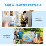 Cage pour hamster portable avec cabane, roue de course, gamelle, bouteille d'eau, 47,5 x 31,5 x 29,5 cm, bleu clair