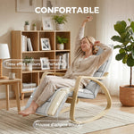 Poltrona a dondolo con poggiapiedi regolabile, sedia a dondolo con gambe in legno di betulla, 67x93x105 cm, grigio chiaro