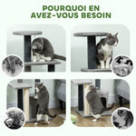 Arbre à Chat Hauteur 103 cm, Platesformes, Niche en Peluche, Balle en Peluche, Poteaux en Sisal, Base Renforcé, Gris