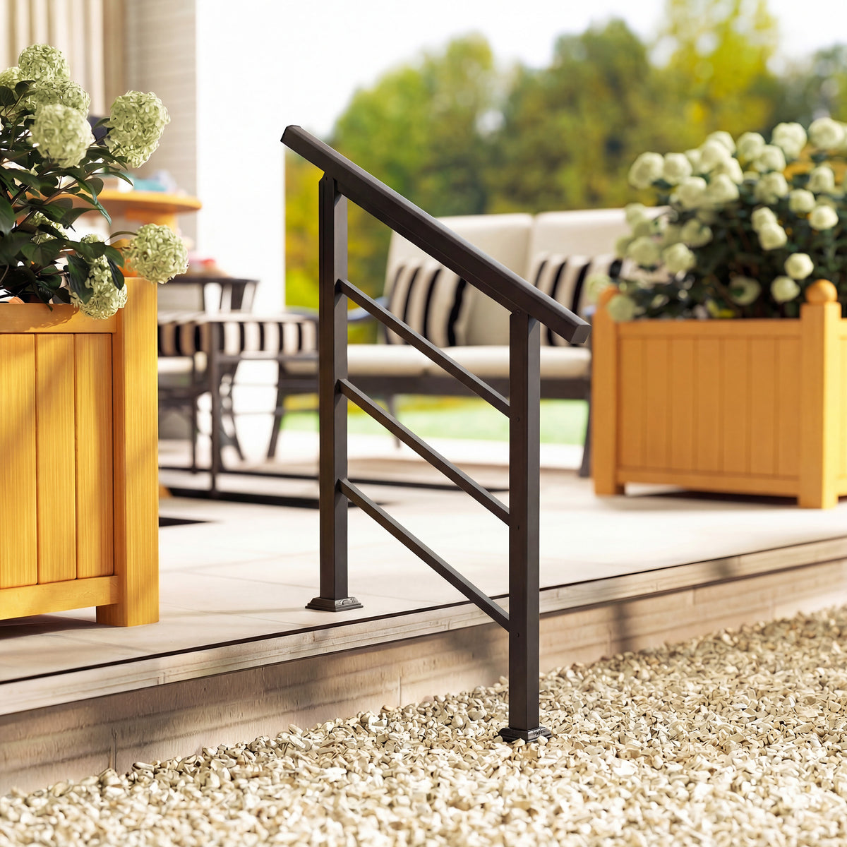 Outdoor Stair Railing for 1 to 3 Steps, Metal Stair Handrail with Installation Kit, Black