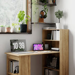 Bureau Informatique avec étagère de rangement Bureau d'angle bibliothèque adjacente Multi-rangements Chêne