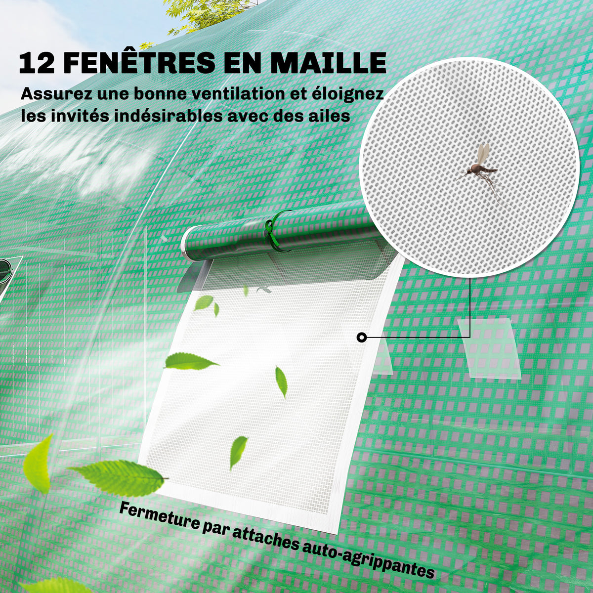 Serre Tunnel de Jardin Serre Maraîchère Acier Galvanisé Ø25mm et Structure Renforcée 395x595x199cm Vert