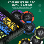 Mallette de Poker Coffret de Poker Complet, avec 500 jetons 5 dés 2 Jeux de Cartes 3 boutons