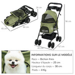 Poussette buggy pliable chien chat panier rangement porte-gobelets tissu 300D Oxford imperméable 4 roues vert
