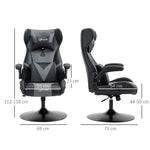 Ergonomische gamestoel met ronde voet, in hoogte verstelbaar, opklapbare armleuning, hoofdsteun- en lendenkussens, PU grijs zwart
