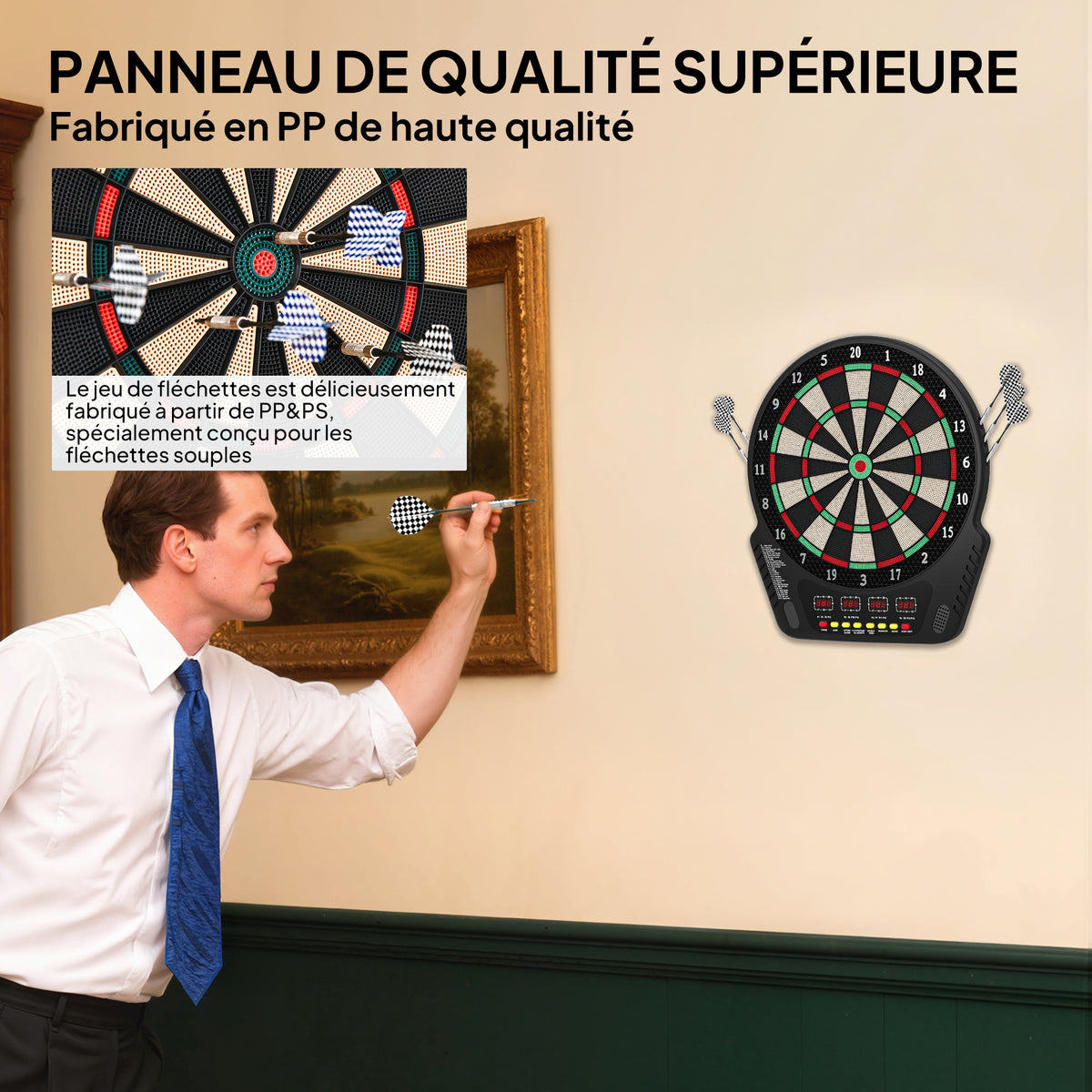 Cible Jeu de flechettes électronique Professionnel 27 jeux 243 variations - Fléchettes pour 1 à 16 joueurs, 6 fléchettes et 24 pointes souples, convient pour les fêtes et les soirées de jeu