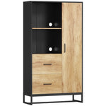 Armoire de cuisine meuble de rangement, 2 tiroirs 1 placard 2 niches et étagères réglables, 88x35x160cm, noir et naturel