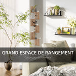 Étagère d'angle Murale de Rangement Forme Zigzag 20L x 20l x 126H cm 5 Niveaux Bois chêne Clair