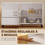 Buffet salon, meuble de rangement avec 2 portes à fermeture douce, 2 tiroirs et étagère réglable, blanc et chêne