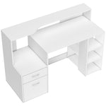 Bureau informatique, bureau avec rangement, 2 tiroirs, étagères ouvertes et tablette d'imprimante, 137x55x92cm, blanc