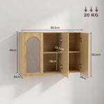 Armoire murale de salle de bain bohème avec 3 portes effet rotin à fermeture douce et étagère réglable, chêne