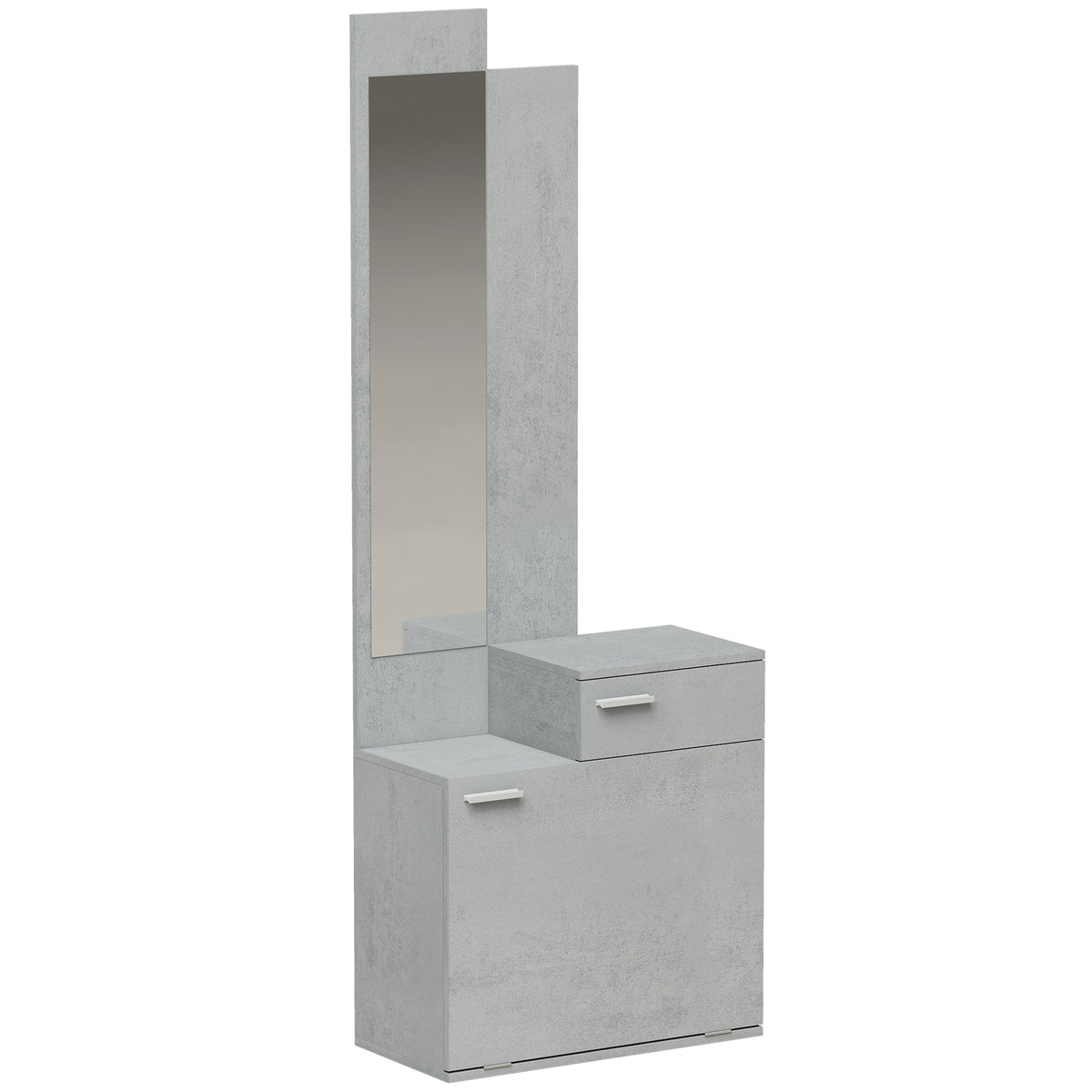 Ensemble meuble d'entrée avec meuble à chaussures abattant, vestiaire avec miroir, tiroir et plateau, gris