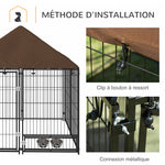 Chenil extérieur pour Chiens en métal et Tissu Oxford Support gamelle et Toit résistant aux intempéries Espace spacieux