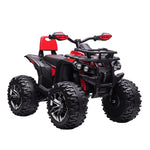 Quad Buggy électrique Enfant 12 V 8 Km/h Max. Voiture électrique Enfant avec Effets Lumineux sonores Selle avec Dossier Porte-Bagage Avant métal PP Rouge Noir