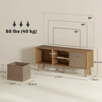 Meuble TV bas sur pieds style contemporain avec 2 tiroirs en tissu dim. 110L x 29l x 46,5H cm - passe-câbles - MDF