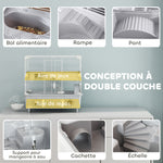 Gabbia per criceti a 2 livelli con ruota, bagno di sabbia per criceti nani 44,5 x 28 x 44 cm grigia