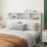 Tête de lit sur pied avec rangements, accessoire de lit 4 compartiments ouverts, 160 x 20,2 x 108,2 cm, blanc