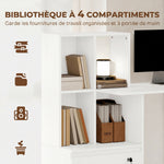 Scrivania con libreria a 4 scomparti e cassetto con serratura, 126 x 50 x 109 cm, venatura del legno bianca