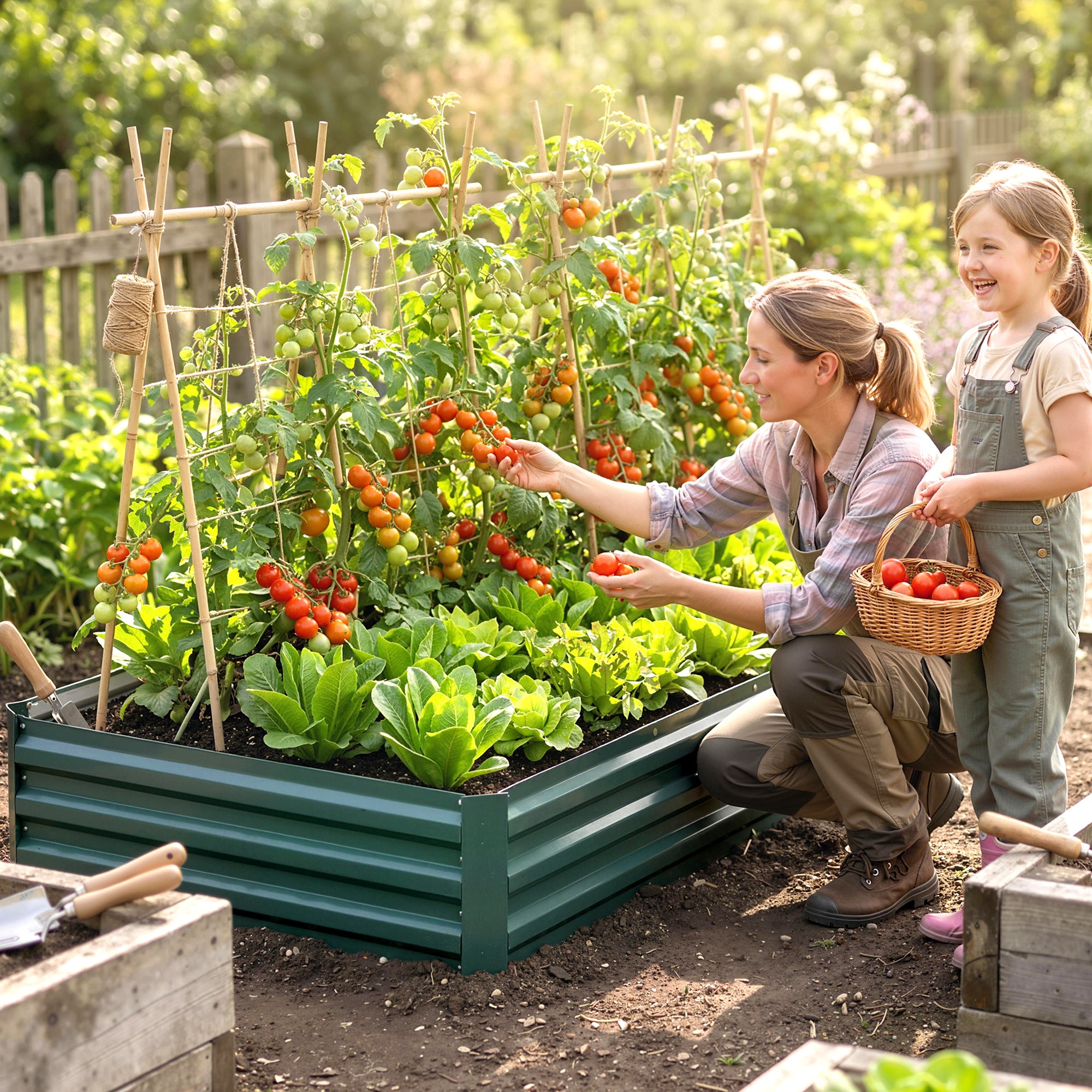Carré Potager en Métal Modulable - Potager Surélevé 241x90,5x30cm en Acier Galvanisé - Jardinière Extérieur Anti-Rouille pour Légumes et Fleurs, Vert Foncé