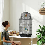Cage à oiseaux volière avec balançoire poignée portable 4 mangeoires 3 perchoirs 50,5 x 41 x 104 cm en acier noir