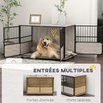 Cage pour chien intérieur, table d'appoint, 100 x 60 x 68 cm, niche, 3 portes verrouillables,  aspect bois noir