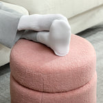 Poggiapiedi da salotto, sgabello ottomano rotondo imbottito in tessuto Teddy, per camera da letto, ingresso, Ø 40 x 45 cm, rosa