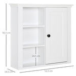 Armoire Murale de Salle de Bain Meuble Suspendu WC Placard 1 Porte 3 niches dim. 53L x 14,5l x 50,5H cm en bois Blanc