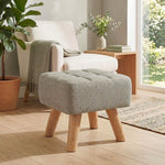 Poggiapiedi da salotto ottomana seduta imbottita in tessuto con gambe in legno 27 x 27 x 26 cm grigio chiaro