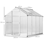 Serre de jardin en aluminium polycarbonate, serre avec fenêtres supérieures réglables, porte battante, abri extérieur résistant aux intempéries pour plante fleur, 242x190x195 cm, transparent