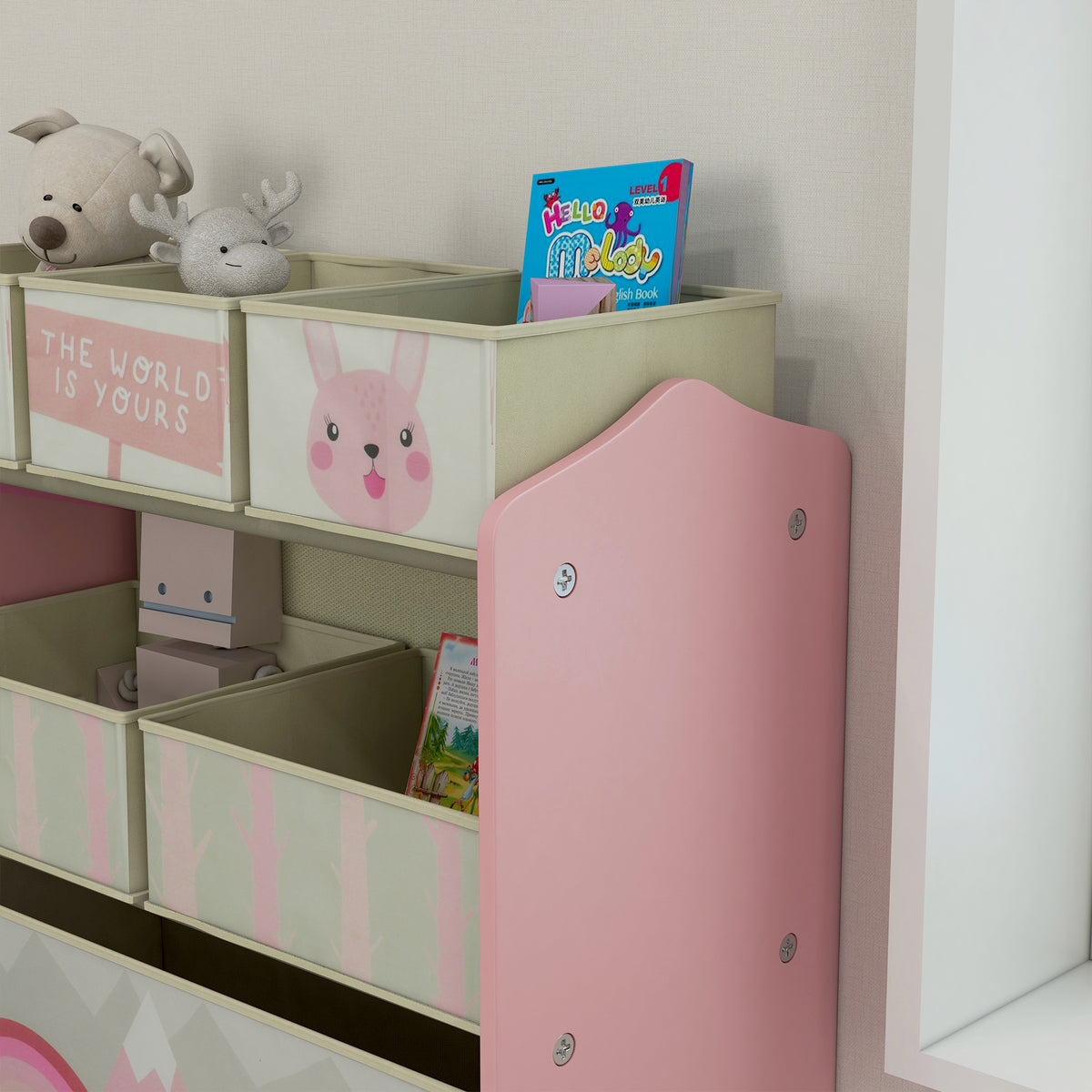 Meuble de rangement enfant avec 6 boîtes amovibles en tissu non tissé Organisateur de jouets, étagère 63L x 30l x 66H cm