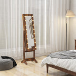 Armoire à bijoux armoire de rangement sur pieds boîte à bijoux avec miroir multi-rangements éclairage LED brun rustique