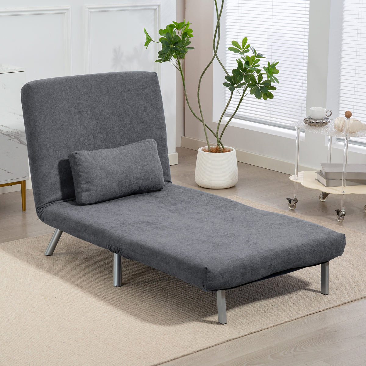 Poltrona letto singola, poltrona convertibile 3 in 1 con schienale regolabile, cuscino, seduta ampia, grigio scuro