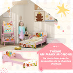 Lit Enfant 70x140 cm motif animal 140 x 70 cm avec sommier à lattes en bois design bas sécurisé rose