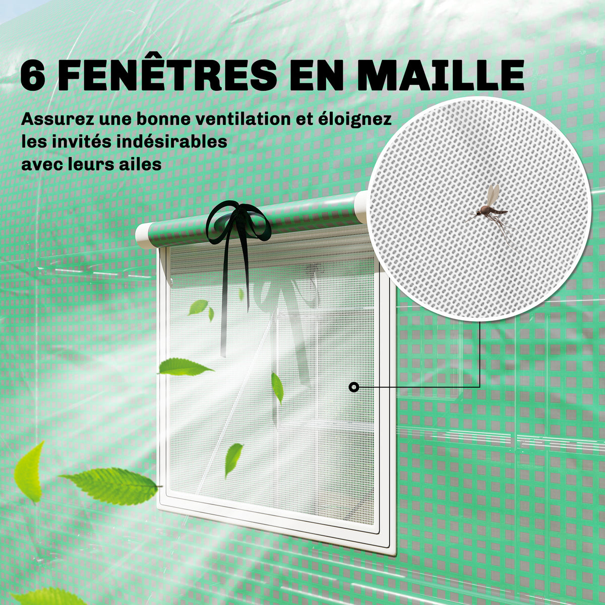 Serre tunnel de jardin 6m², serre de jardin avec étagères, porte et 6 fenêtres, cadre en acier galvanisé, vert