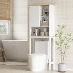 Meuble de rangement au-dessus des toilettes avec porte cannelée, compartiments, étagère réglable, 65x25x170cm, blanc