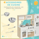 Cuisine Bois Jeu d'imitation - Cuisine Enfant - Nombreux Accessoires & rangements Inclus - MDF pin Blanc chêne Clair