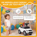 Porteur enfants voiture sous licence Land Rover, véhicule à pousser, klaxon, sons de moteur, rangement sous siège, blanc