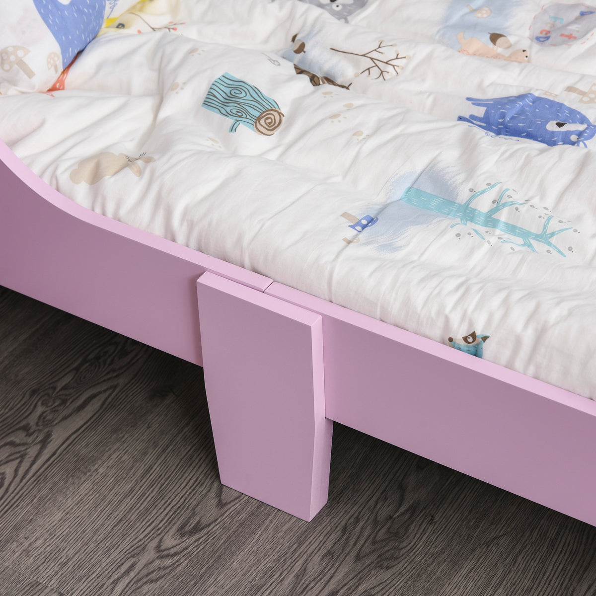 Haurrentzako ohea, 140 x 70 cm - Printzesa diseinuko haurrentzako ohea, gaztelu motiboa - Ohe-sarearekin - MDF kontratxapatua, arrosa