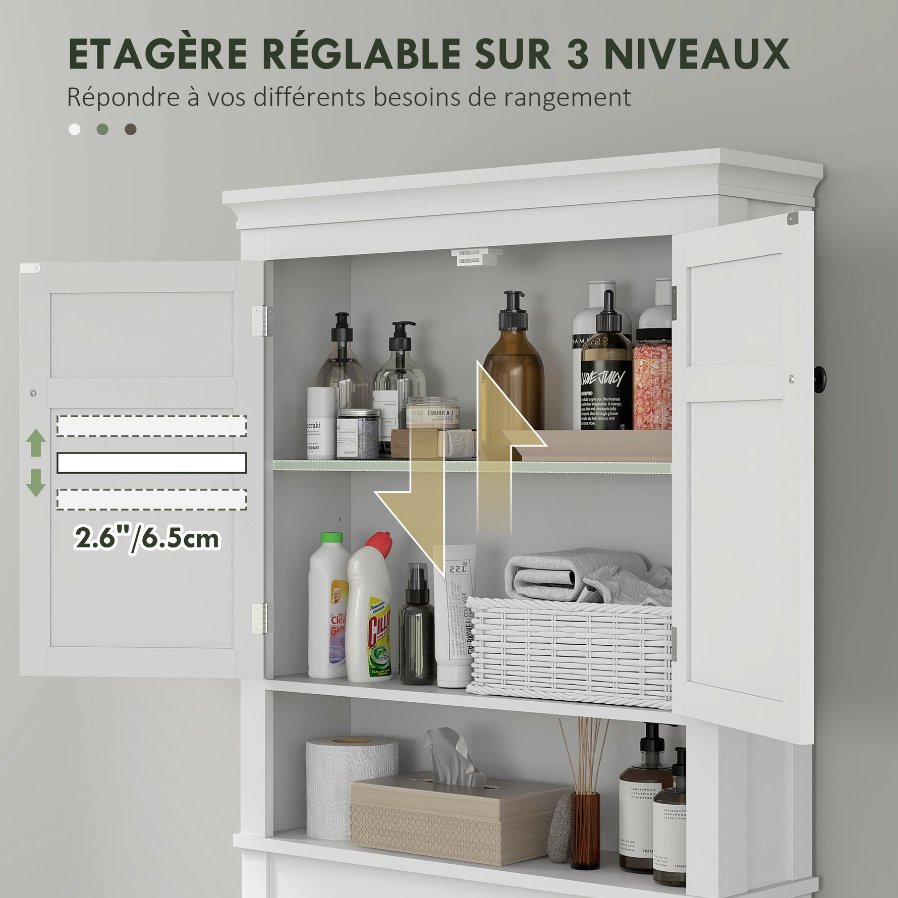 Meuble WC dessus de toilette meuble machine à laver meuble salle de bain placard 2 portes étagères réglables blanc