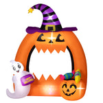 Arche de citrouille gonflable d'Halloween 150 cm avec fantôme mignon décoration gonflable d'Halloween avec lumières LED