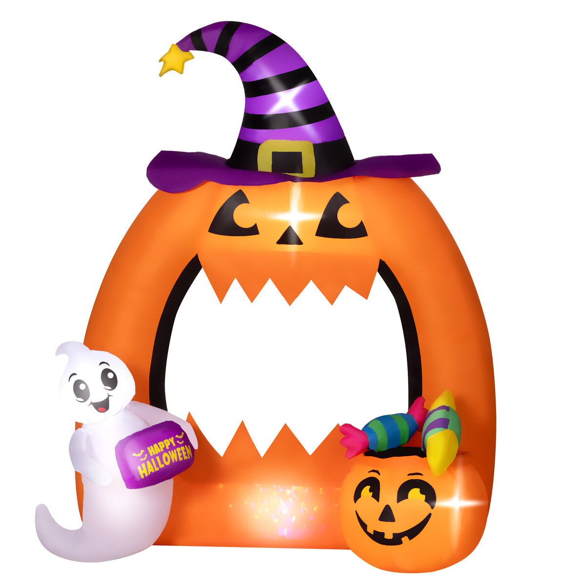 Arche de citrouille gonflable d'Halloween 150 cm avec fantôme mignon décoration gonflable d'Halloween avec lumières LED