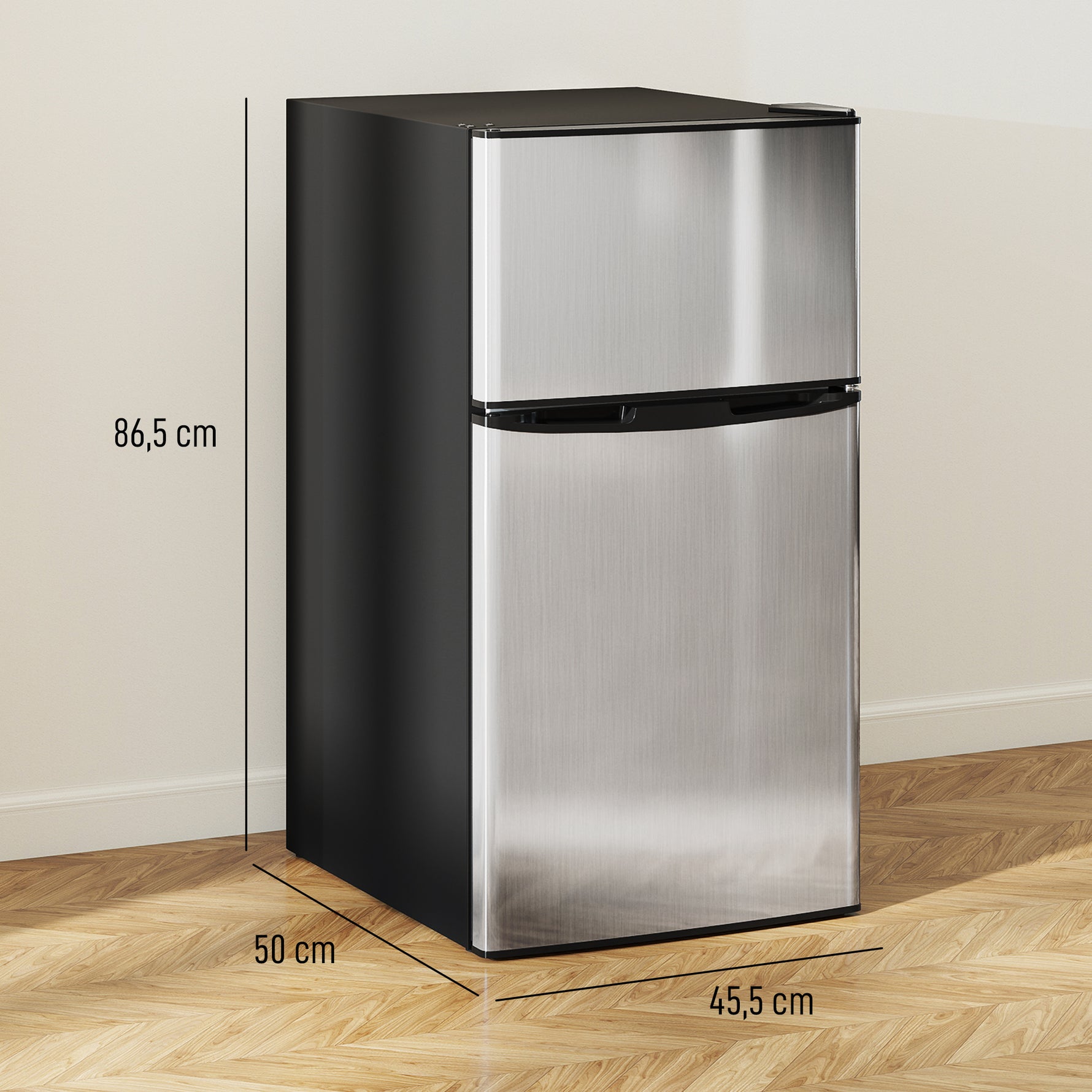 Réfrigérateur congélateur 88 L, petit réfrigérateur combiné avec portes réversibles et éclairage, 45,5x50x86,5cm, noir
