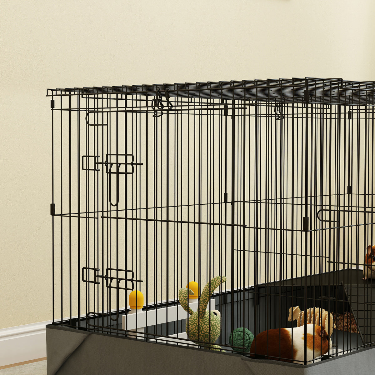 Cage pour petits animaux 2 en 1 avec dessus amovible enclos lapin 2 zones séparées rampe 121 x 61 x 61 cm en acier noir