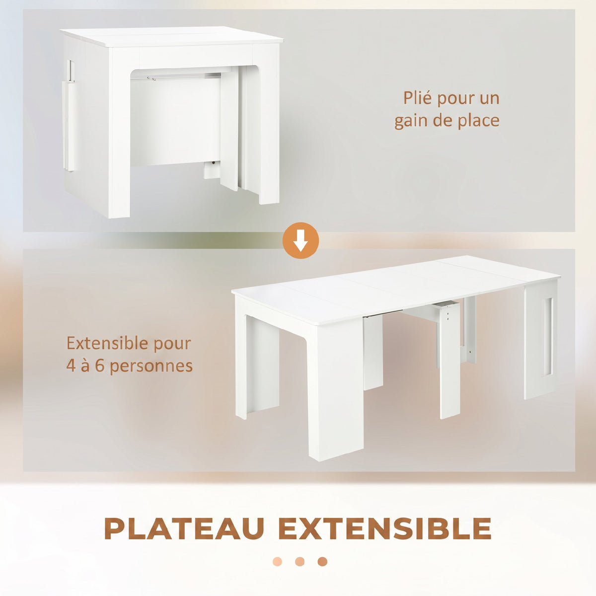 Table à manger pliante, table pliante cuisine extensible jusqu'à 6 personnes, pour petits espaces, salle à manger, blanc-3