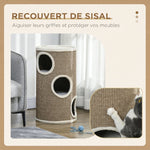 Tonneau à Gratter pour Chat, Tour à Griffer en Sisal à 3 Niveaux Recouvert de Peluche, Ø 38 x 70 cm, Marron