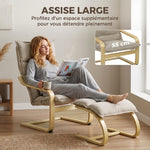 Fauteuil de Salon avec Repose-Pied, Fauteuil d'Appoint en Lin, Assise Large, Dossier Haut, Bascule Douce, Beige